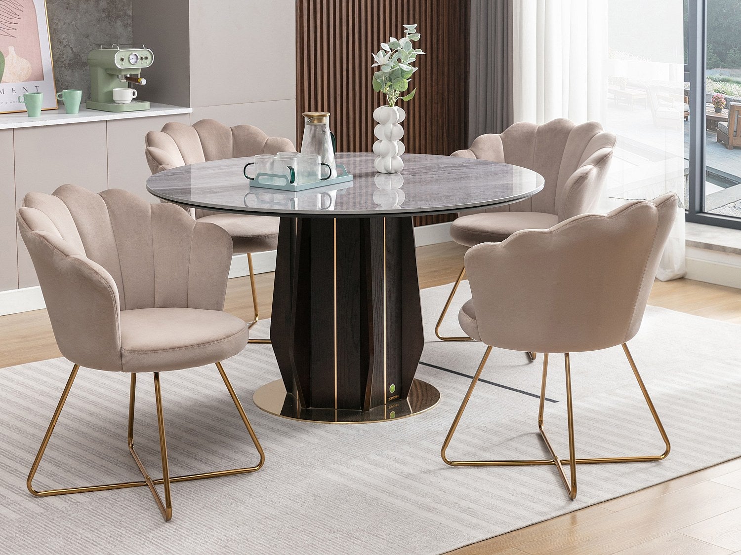 Krzesło FIORI – welur i metal – kolor beżowy