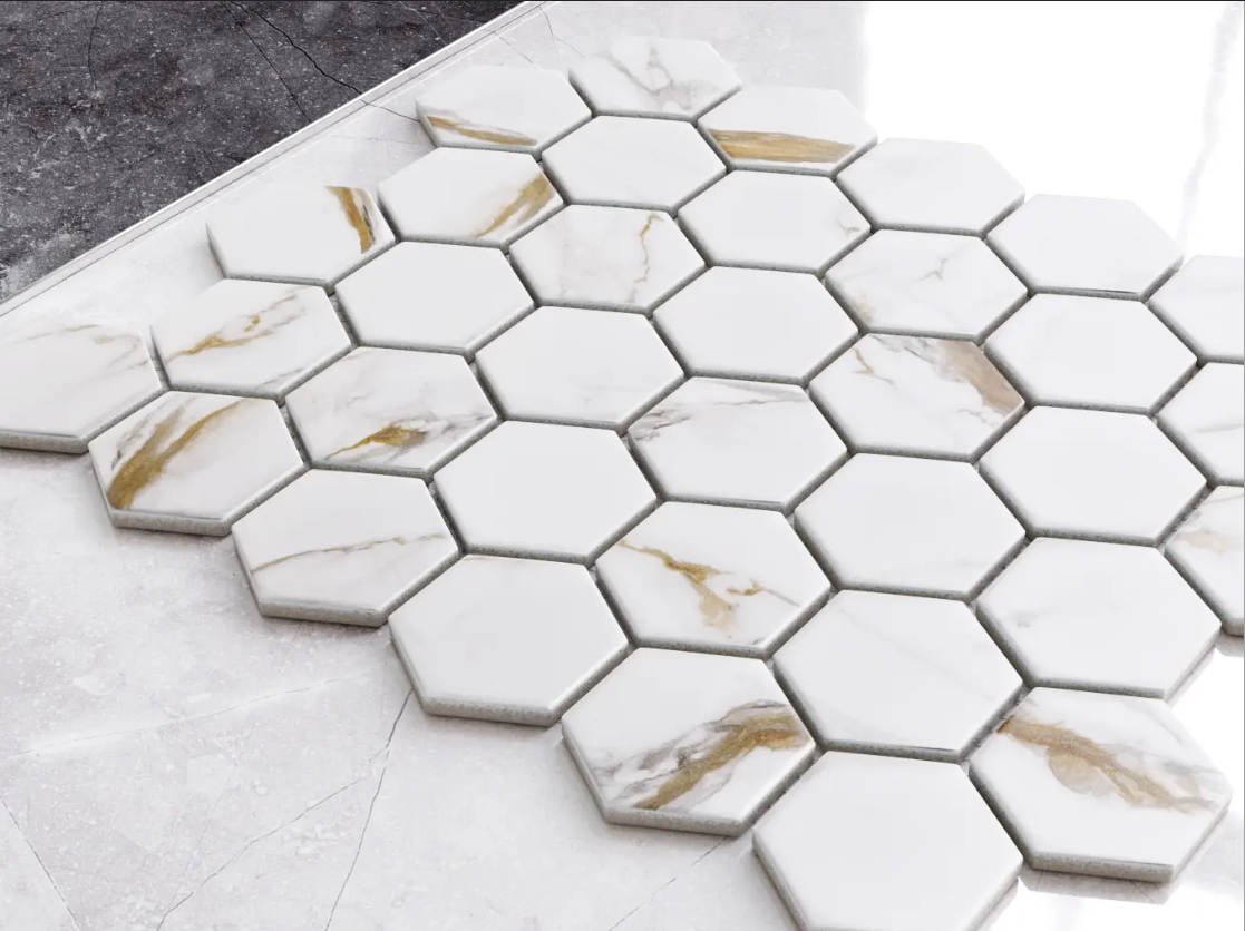 Mosaïque en céramique sur filet pour salle de bain ou cuisine 29.7 cm x 26.2 cm - Gold Honey - 2