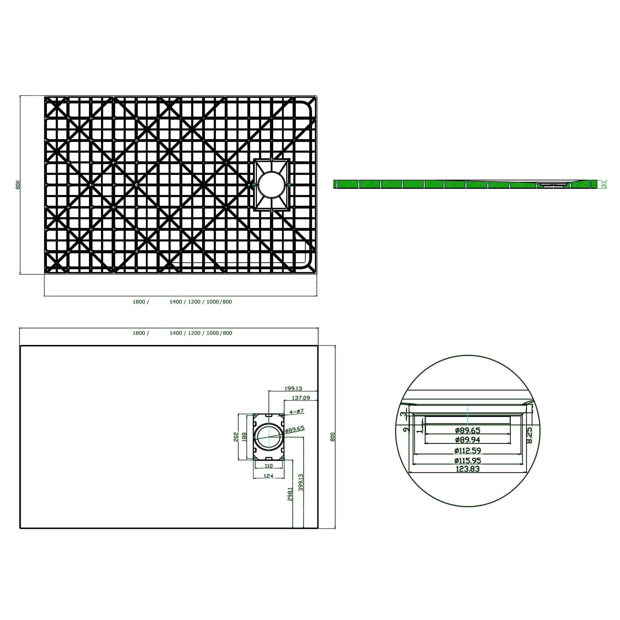 BERNSTEIN - Receveur de douche rectangulaire 80x80cm en SMC - 3,7cm de hauteur - sans système d'évacutation - 4