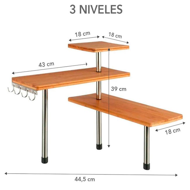 MantraRaj Scaffale Angolare 3 Ripiani In Bambù – Organizer Salvaspazio Per Cucina, Bagno E Soggiorno – Grigio