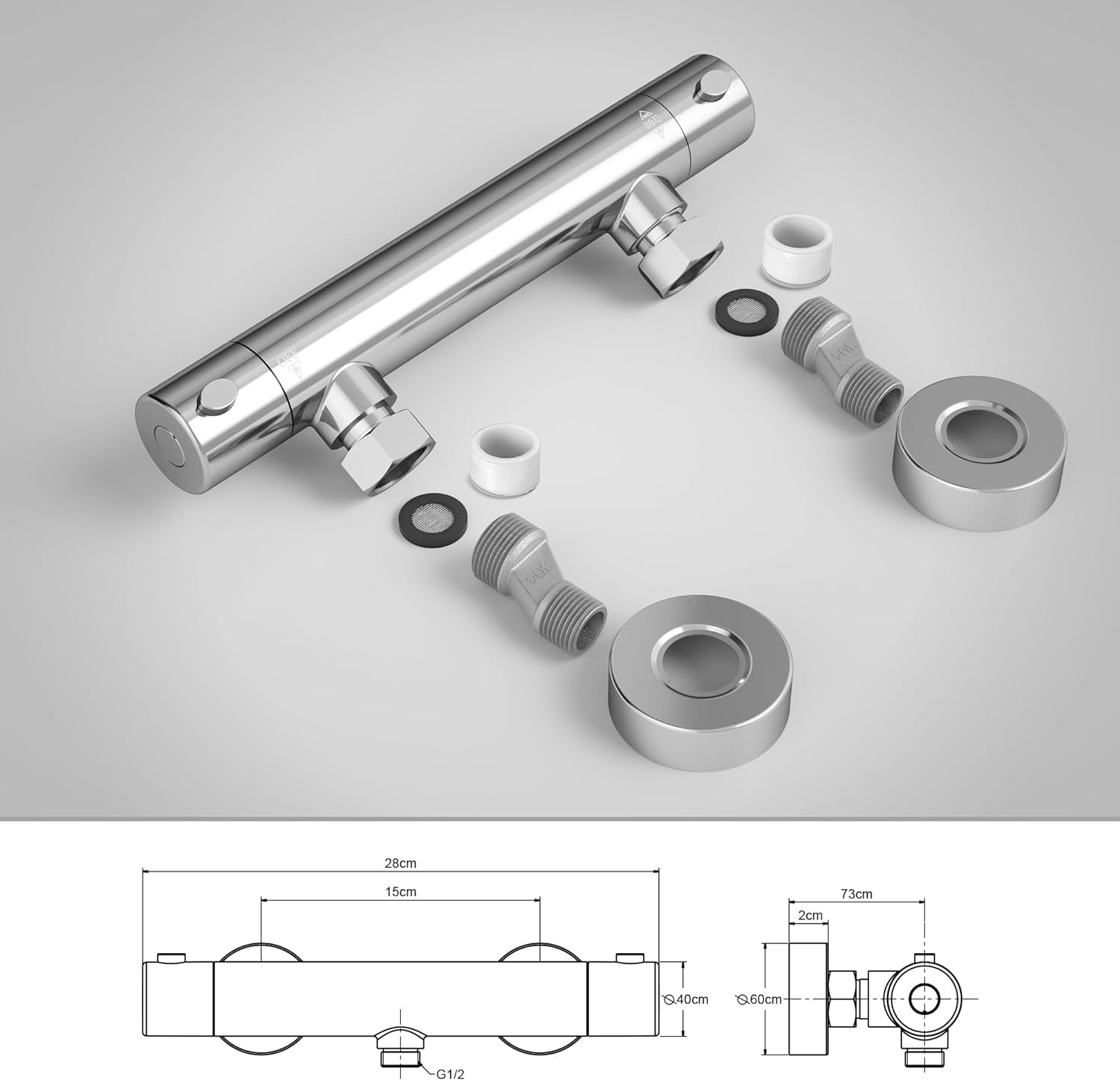 Görbach Mitigeur thermostatique de douche avec touche de sécurité 38 °C, Mitigeur thermostatique de douche, robinet de baignoire chromé pour douche - 3