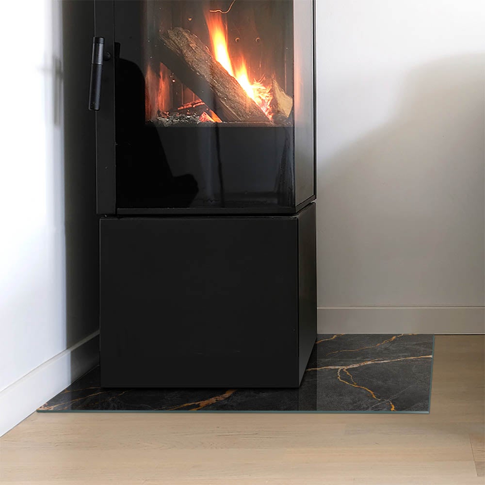 Plaque de verre pour protéger le sol de la cheminée, support de cheminée, design moderne | 60x40 | Rectangulaire | Marbre élégant avec des veines - 4