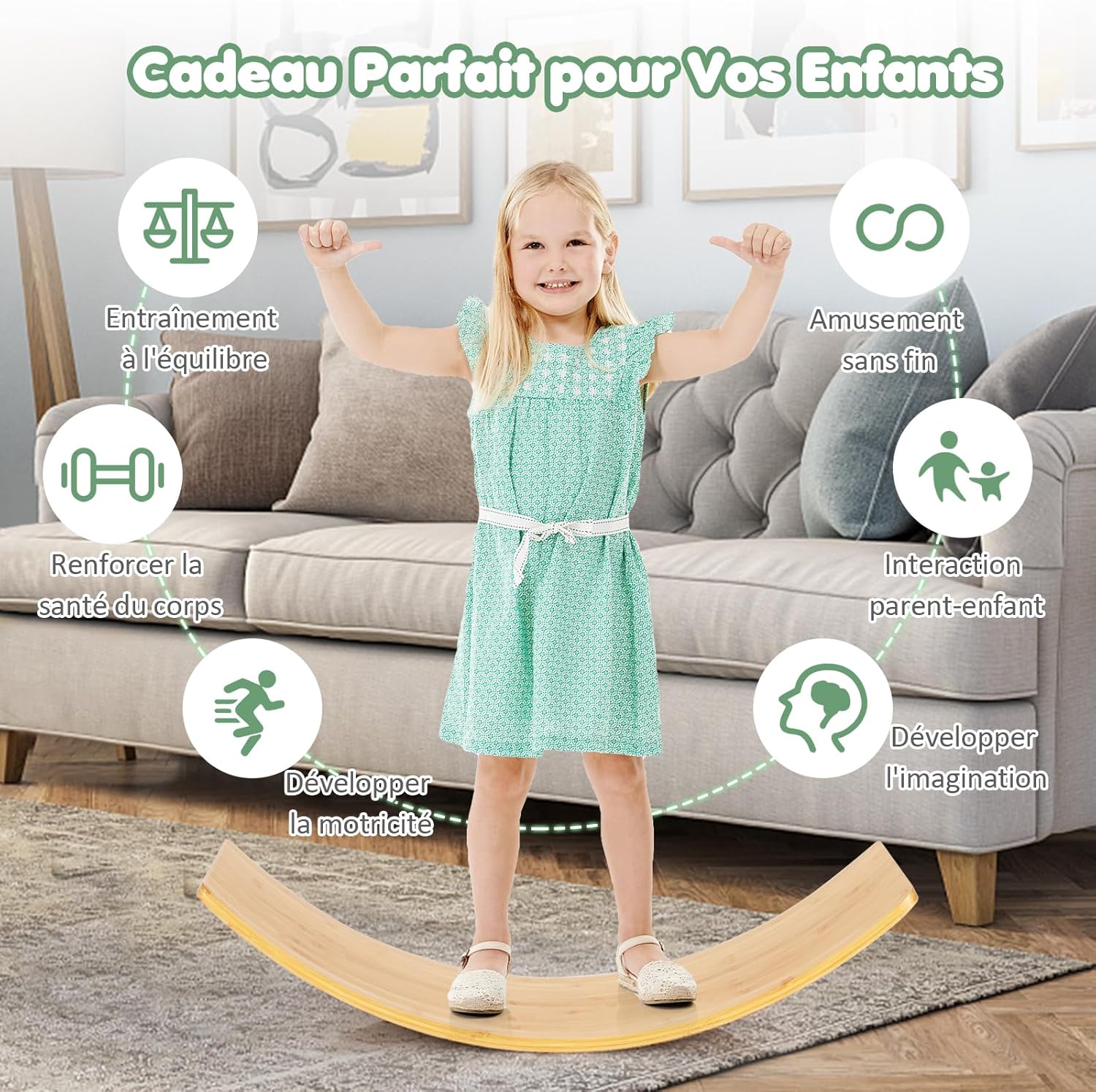 Planche Equilibre Montessori Enfants, Arche d'équilibre Enfant Bambou, Charge 150 kg, Cheval à Bascul 90x30x16,5CM - 4