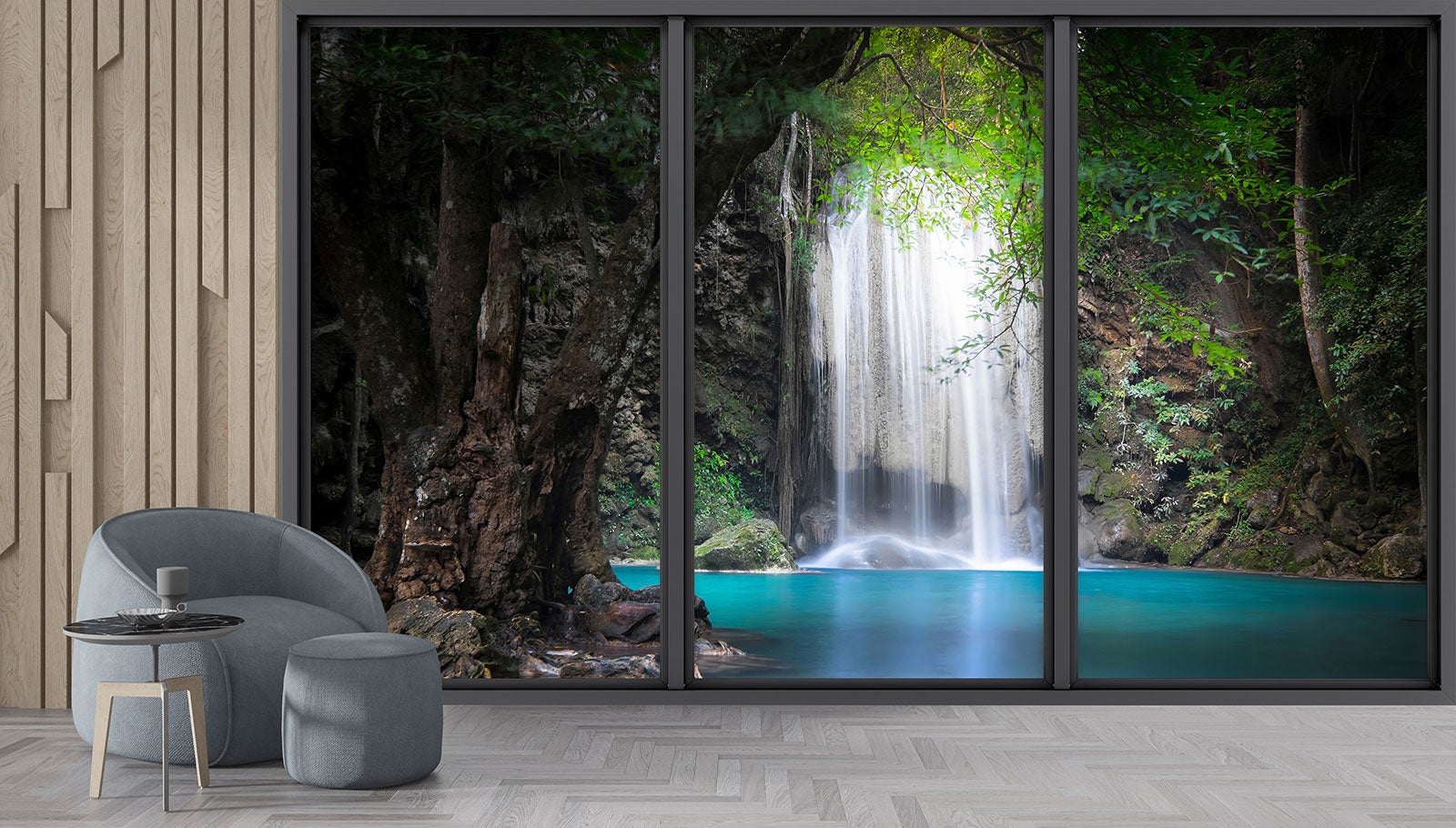 Papier peint panoramique intissé décoratif Trompe l'oeil baie vitrée - Cascades - L260 cm x H156 cm - 4