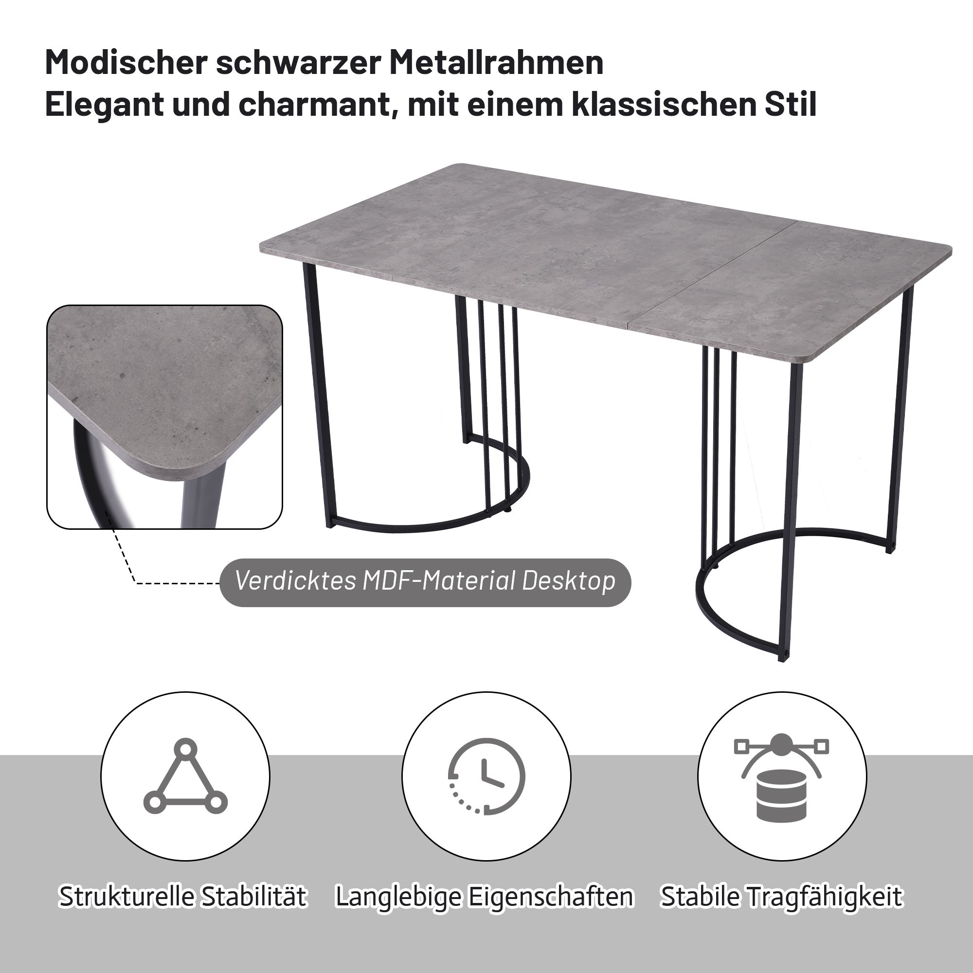 Table à manger 140 x 80 cm rectangulaire avec pieds réglables - en métal - gris - 5