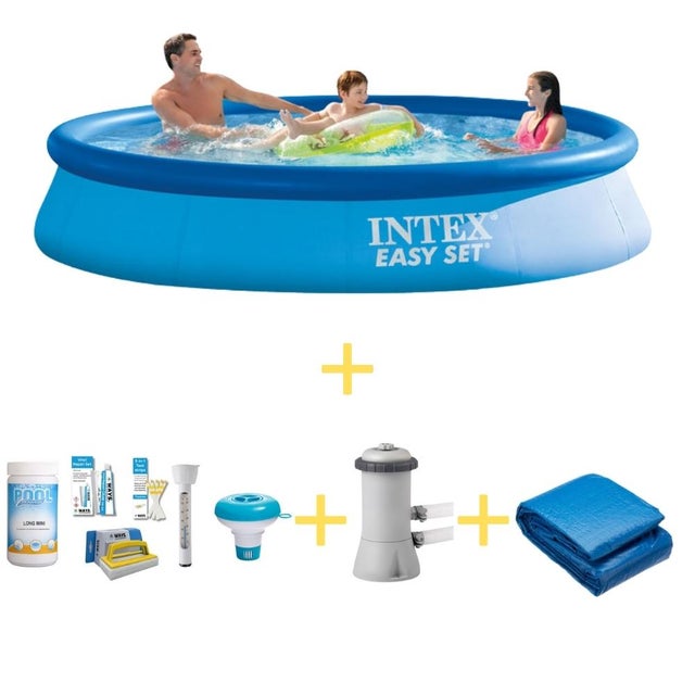 Intex Piscine - Easy Set - 366 x 76 cm - Avec WAYS Pack d'entretien piscine, Pompe filtrante & Bâche de sol