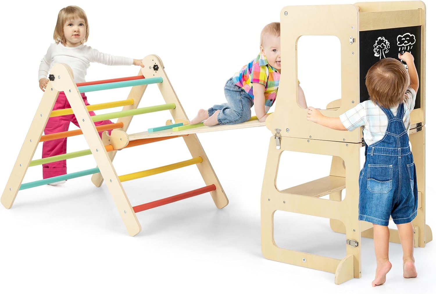 Ensemble Escalade 10 En 1 Pour Enfants – Triangle, Arche, Planches – Montessori – Intérieur/extérieur – Charge 50 Kg – Pliable