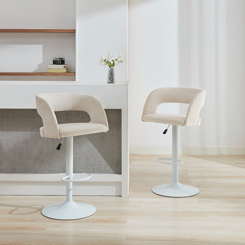 Zestaw 2 stołków barowych z tkaniny i białego metalu - Regulowana wysokość - Kremowy - LAJUNIA