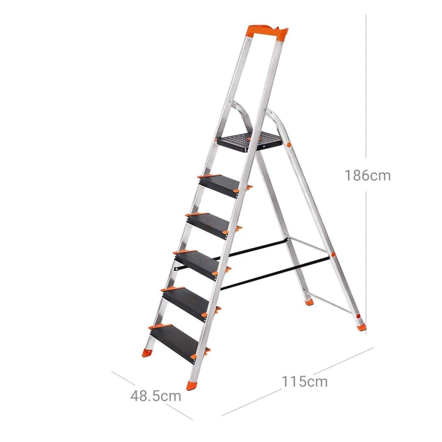 Échelle 6 marches en aluminium escabeau largeur de la marche 12 cm pliable plateau à outil pieds antidérapants capacité - 4