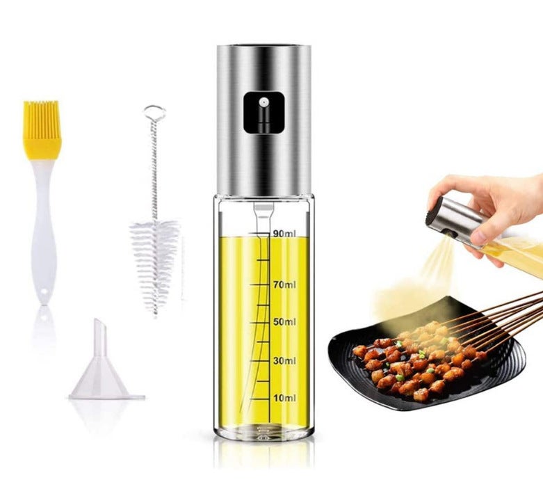 Opryskiwacz do oliwy 100 ml z drabinką, opryskiwacz do oliwy z lejkiem ze stali nierdzewnej, opryskiwacz kuchenny ze szczotkami do oliwy