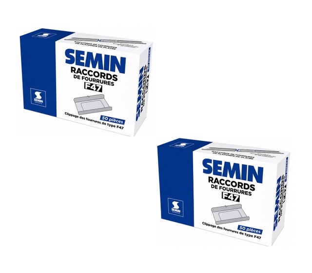 SEMIN Raccord de Fourrure RAC 47 - Boîte de 50 Pièces - Acier Galvanisé - Compatible Fourrures 45 et 47 mm - Jonction Profilés pour Plafond (Lot de 2)