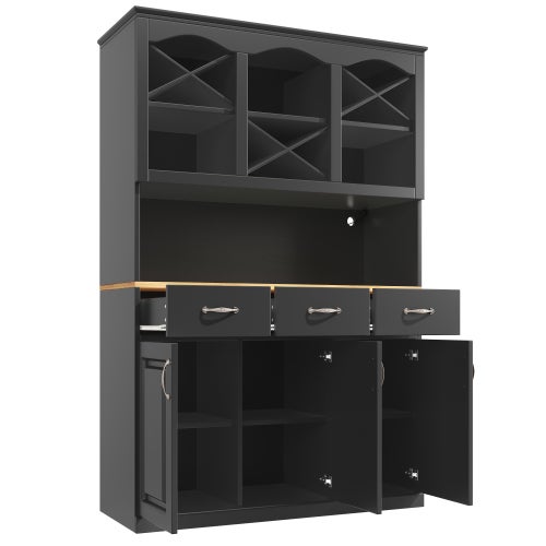 Meuble de cuisine LED 120x40x180 cm, buffet de rangement avec trois portes, 3 tiroirs et 3 porte, pour salon/cuisine, noir - 6