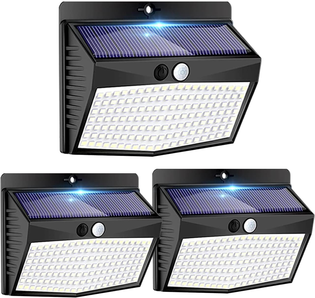 Zewnętrzna lampa solarna z czujnikiem ruchu – Zestaw 3 sztuki 138 LED – Wodoszczelna IP65 – 3 tryby oświetlenia do ogrodu