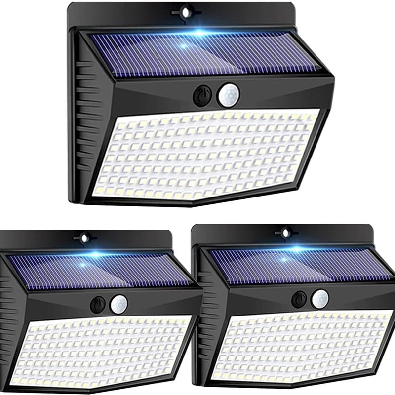 Zewnętrzna lampa solarna z czujnikiem ruchu – Zestaw 3 sztuki 138 LED – Wodoszczelna IP65 – 3 tryby oświetlenia do ogrodu
