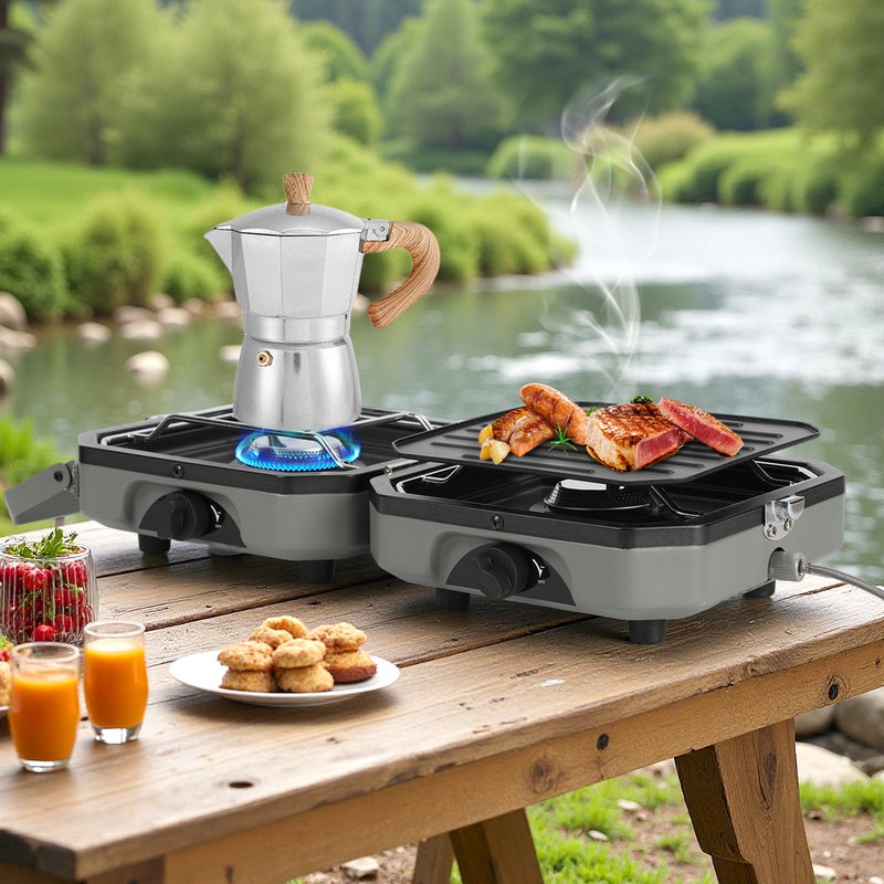 Cuisinière à gaz Réchaud gaz portable de camping portable avec 2 brûleu pour la cuisine en plein air BBQ - 8