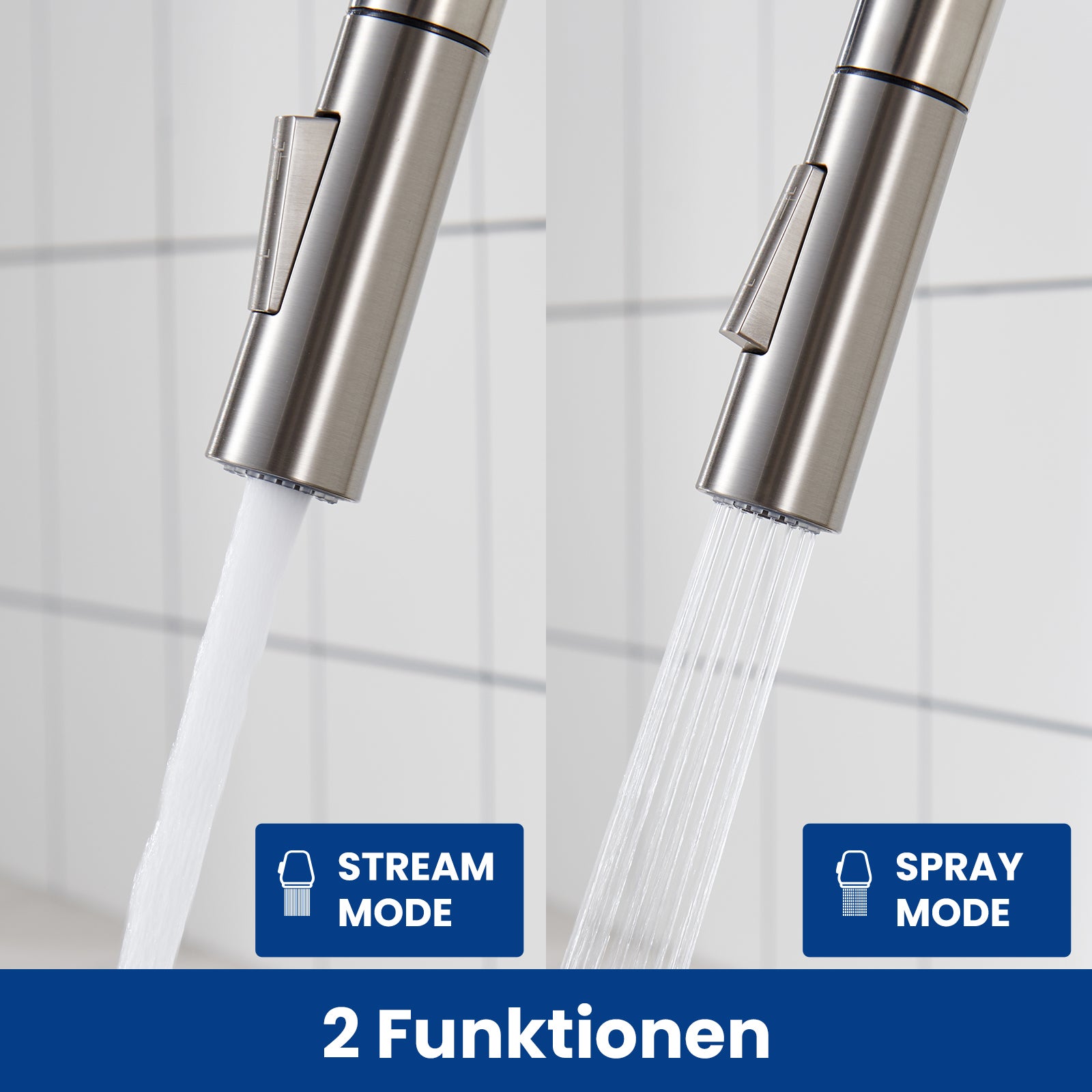 Cecipa max Mitigeur de Cuisine avec Douchette Extractible - en Acier Inoxydable Brossé Mitigeur Cuisine d'Évier - 2 modes de sortie d'eau,EU Modèle - 4