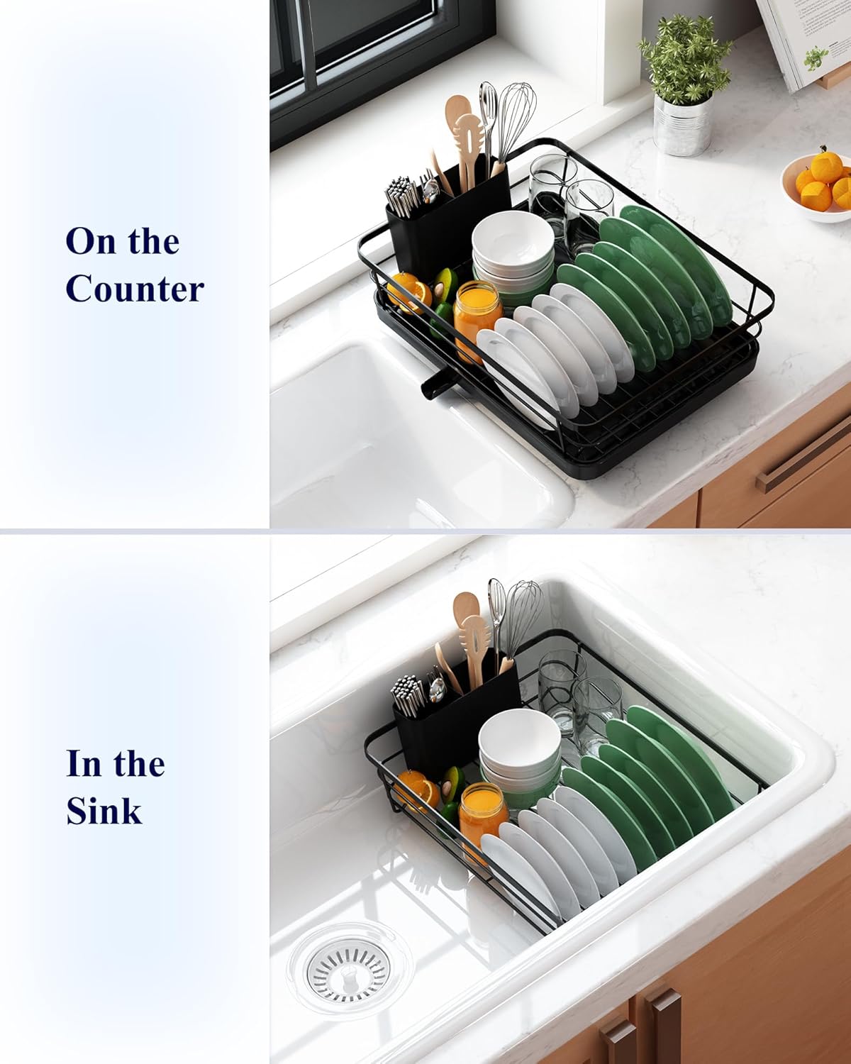 Egouttoir Vaisselle Cuisine - Egoutoire Compact et Gain de Place, Seche Vaisselle en Acier Inoxydable avec Porte-Couverts,29,0 x 38,1 x 12,7 cm - 7