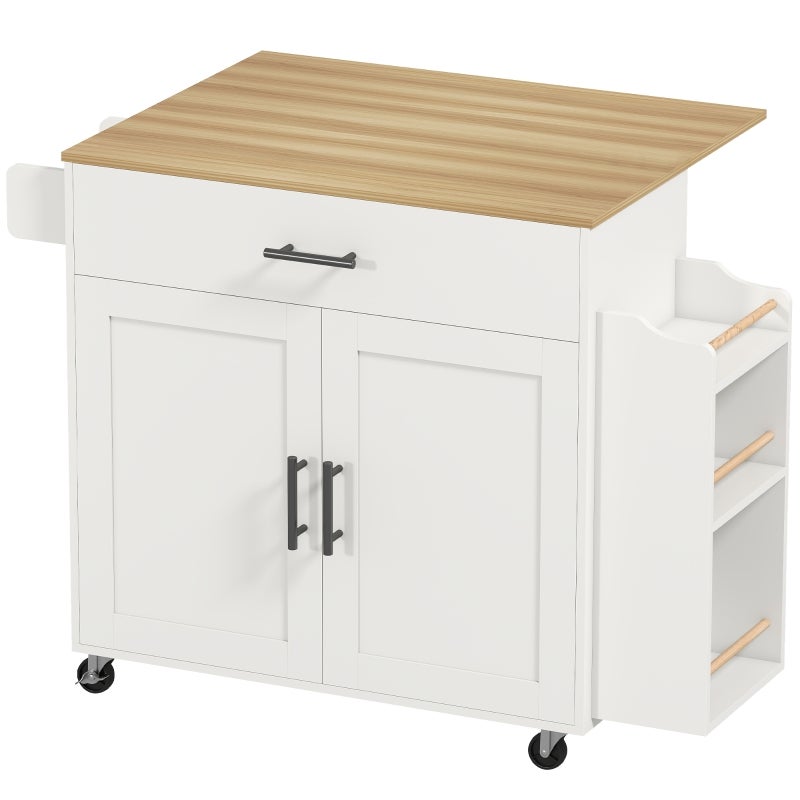 Îlot de cuisine mobile sur roulettes avec tiroirs multifonctions, blanc, convenant à la cuisine et à la salle à manger