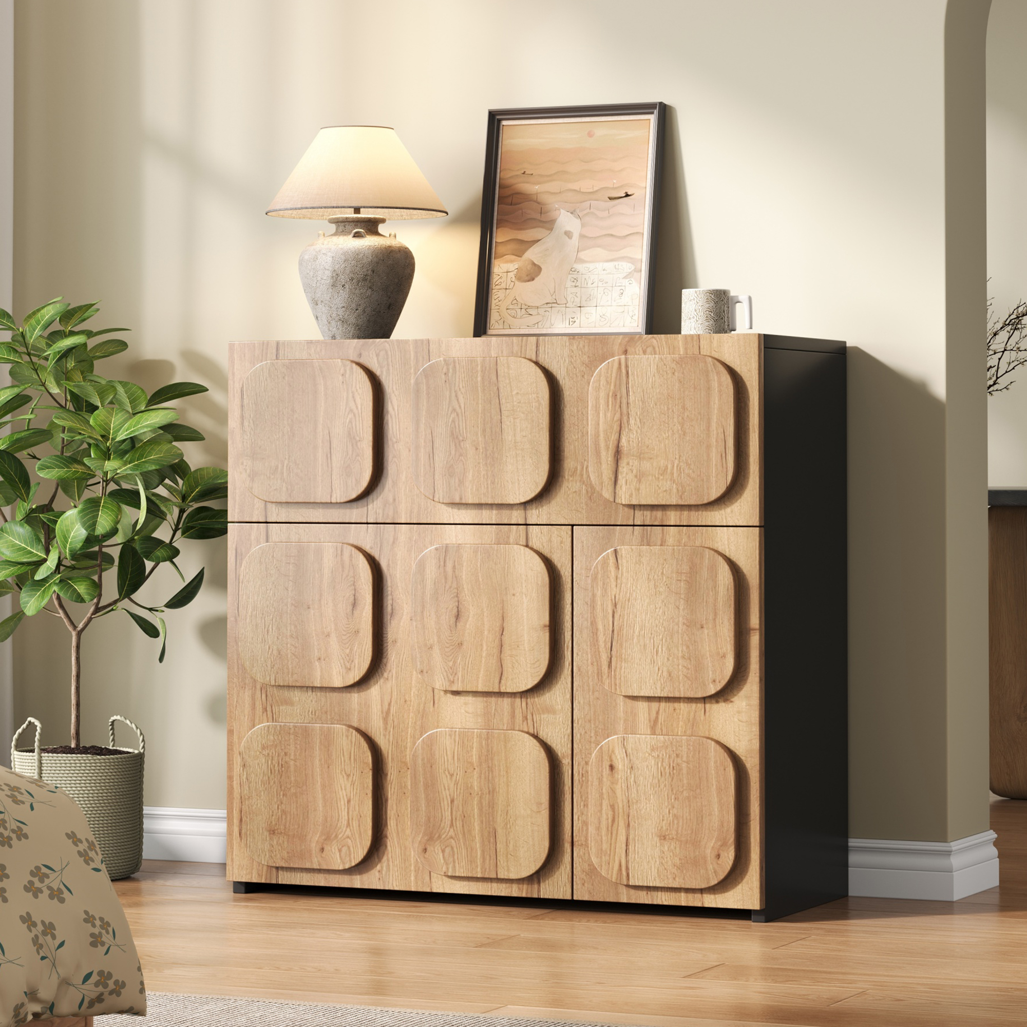 Credenza retrò modulare 5 scomparti legno ingegnerizzato legno naturale - 8