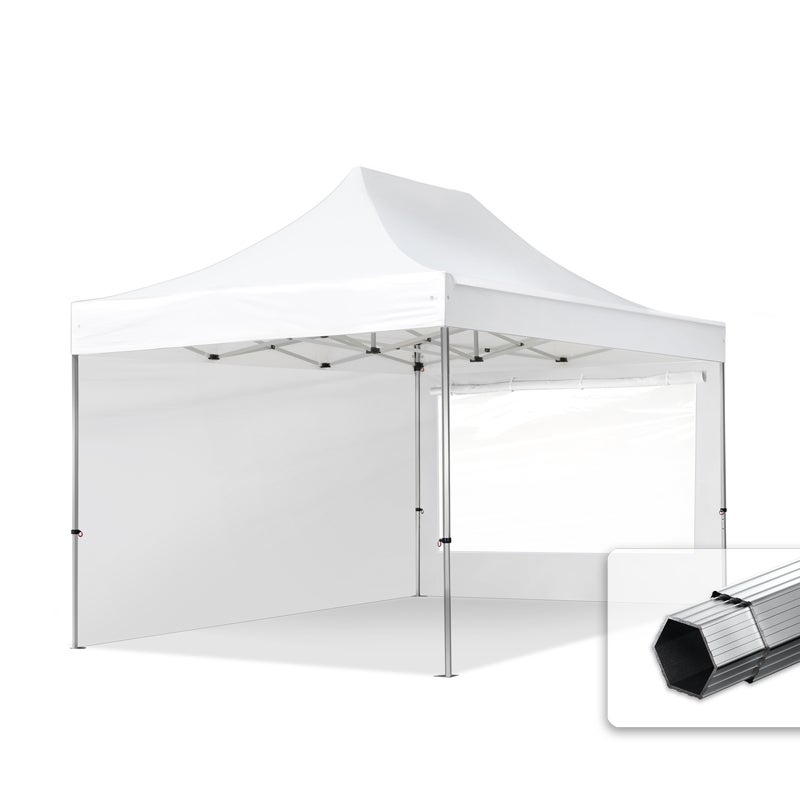 3x4,5 m Namiot Ekspresowy PROFESSIONAL Alu 40mm, ze ścianami bocznymi, okna panoramiczne, biały