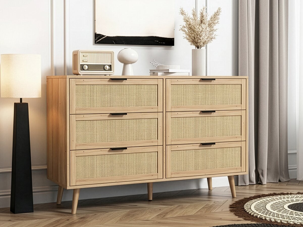 Commode en bois et cannage 