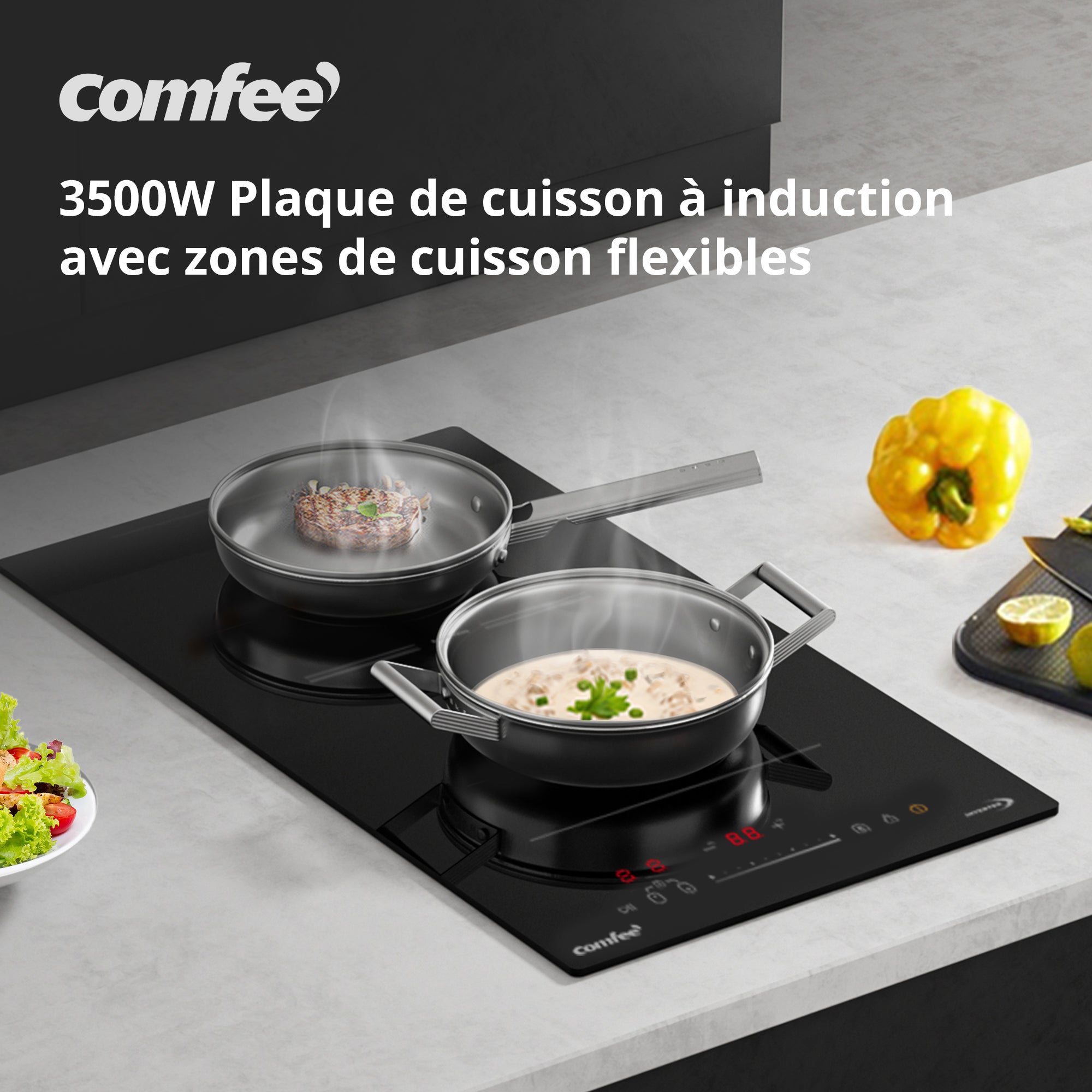 Domino Induction Plaque à Induction encastrable COMFEE 2 Foyers avec Zone Flexible 3500W CIH351D215K1 - 6