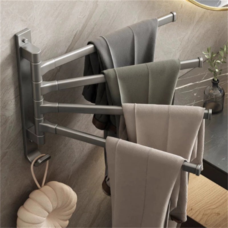 Porte-serviettes mural rotatif sans perçage en aluminium gris, 4 barres robustes 31,6×27,4 cm, design durable et pratique - 3