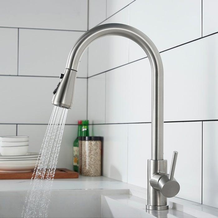 Bateria kuchenna z wyciąganą wylewką, szczotkowana stal nierdzewna, bateria kuchenna z obrotową baterią zlewozmywakową 360° z 3 trybami pracy