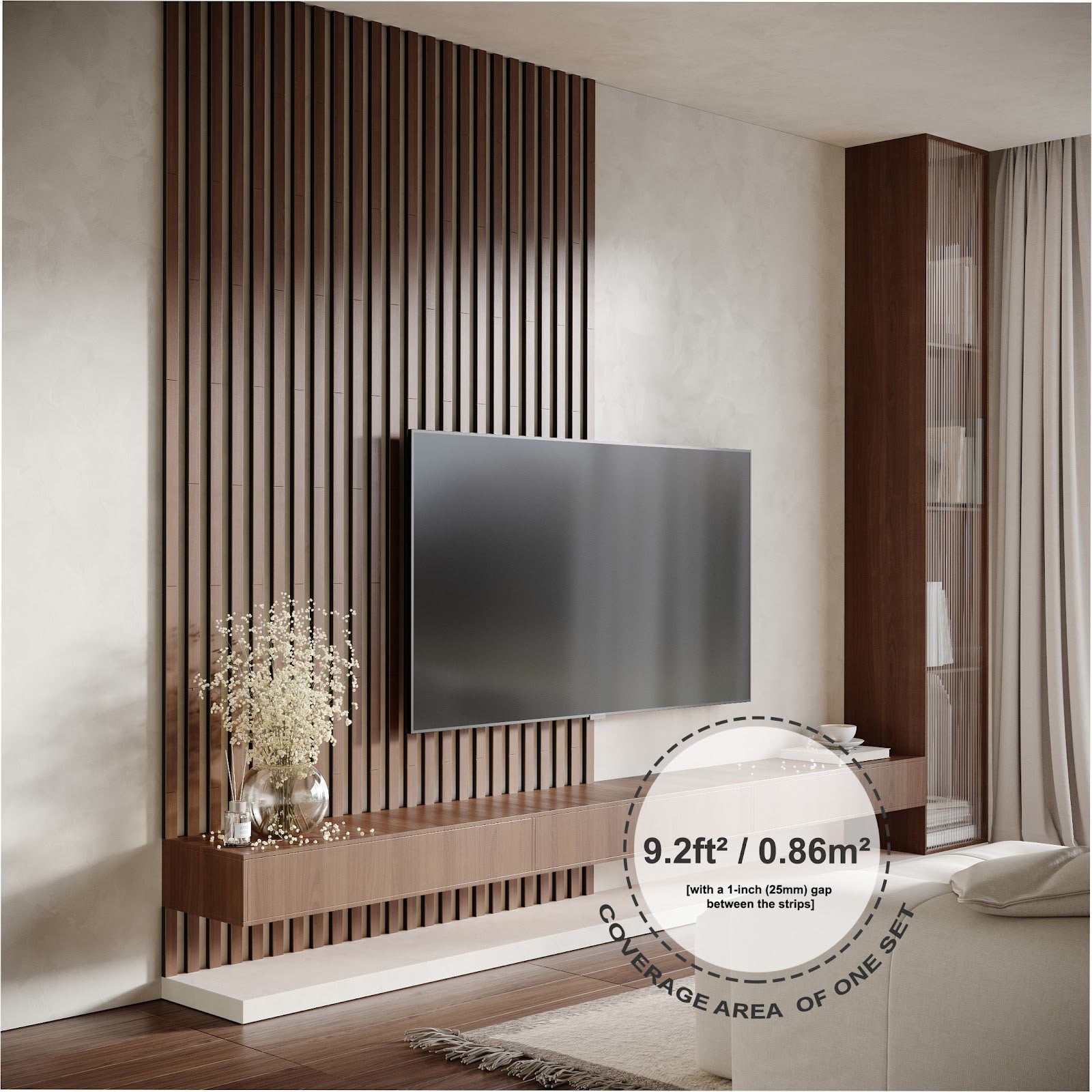 Lot de 32 Lames acoustiques insonorisants LAMELA 50x3 cm -0,5 m²surf.totale -MDF perforé laminé et mousse acoustique -Noix - 2