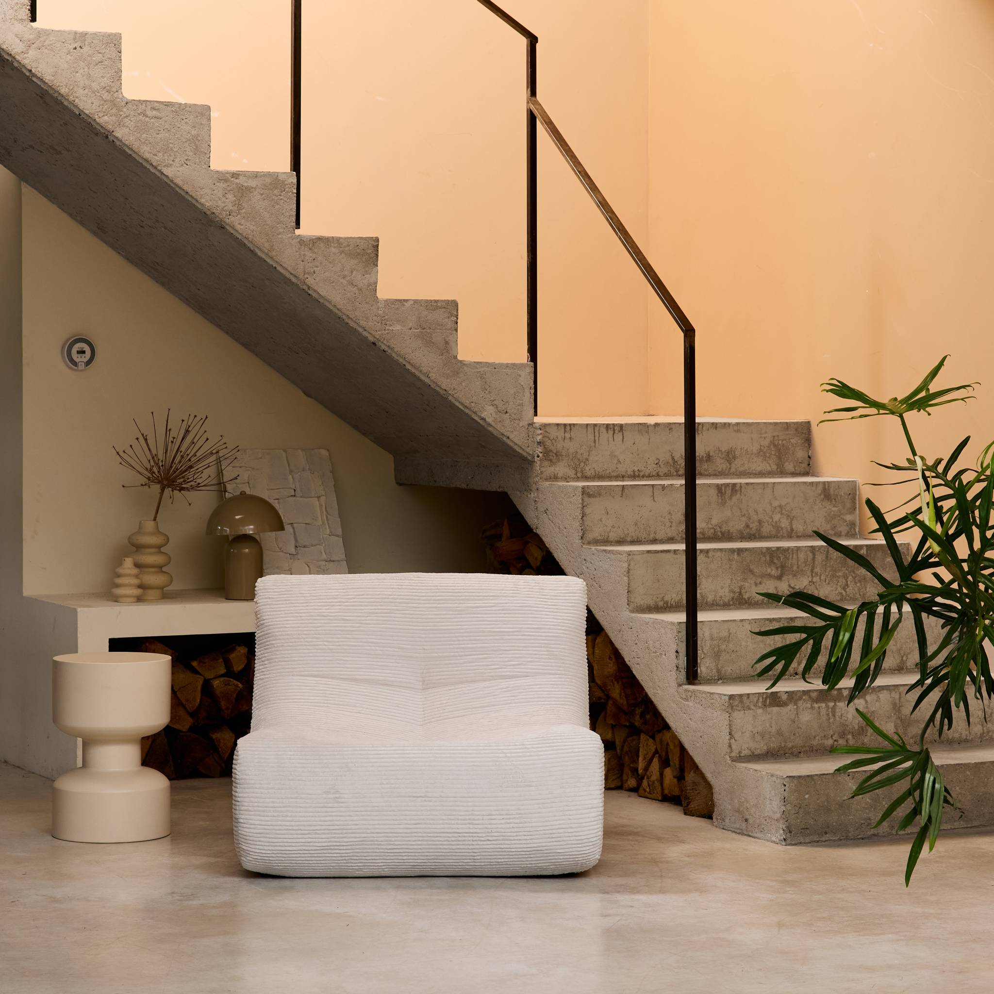 Chauffeuse velours côtelé 1 place crème L 91 x P 105 x H 72 cm - SOKOL SOKOL - 2