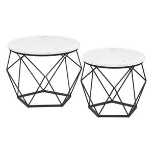 Table Basse Ronde HOMCOM - Plateau Effet Noyer, Pieds Acier Noir - Ø40 Cm, Hauteur 39 Cm - Pour Salon, Chambre