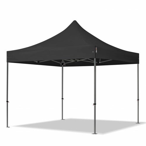 3x3 m gazebo pieghevole PVC ignifugo, PREMIUM acciaio, nero