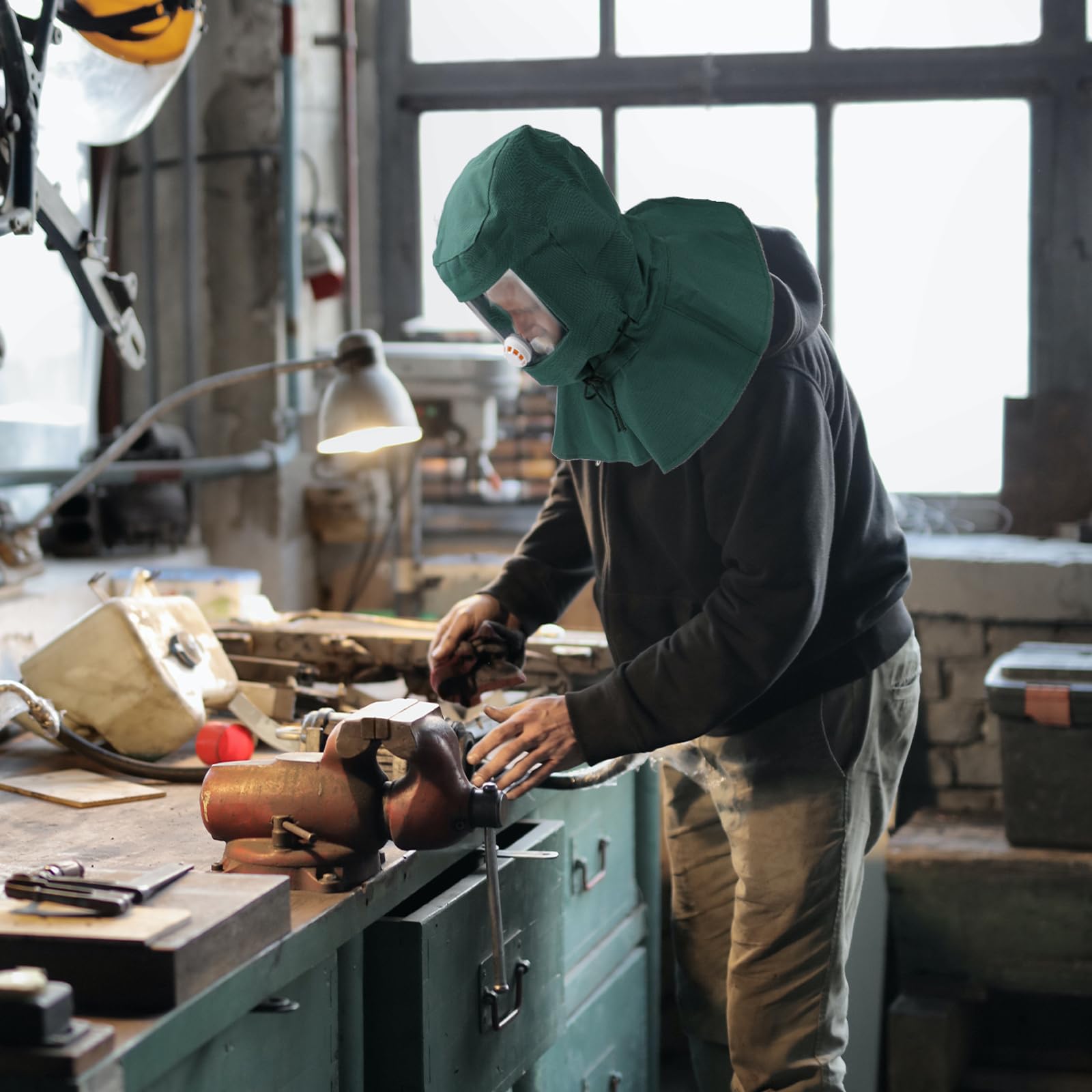 écran Facial Protecteur Cagoule sablage Masque intégral poussière matières dangereuses Sable dynamitage Chapeau ponçage Peinture en aérosol Couvrir - 8