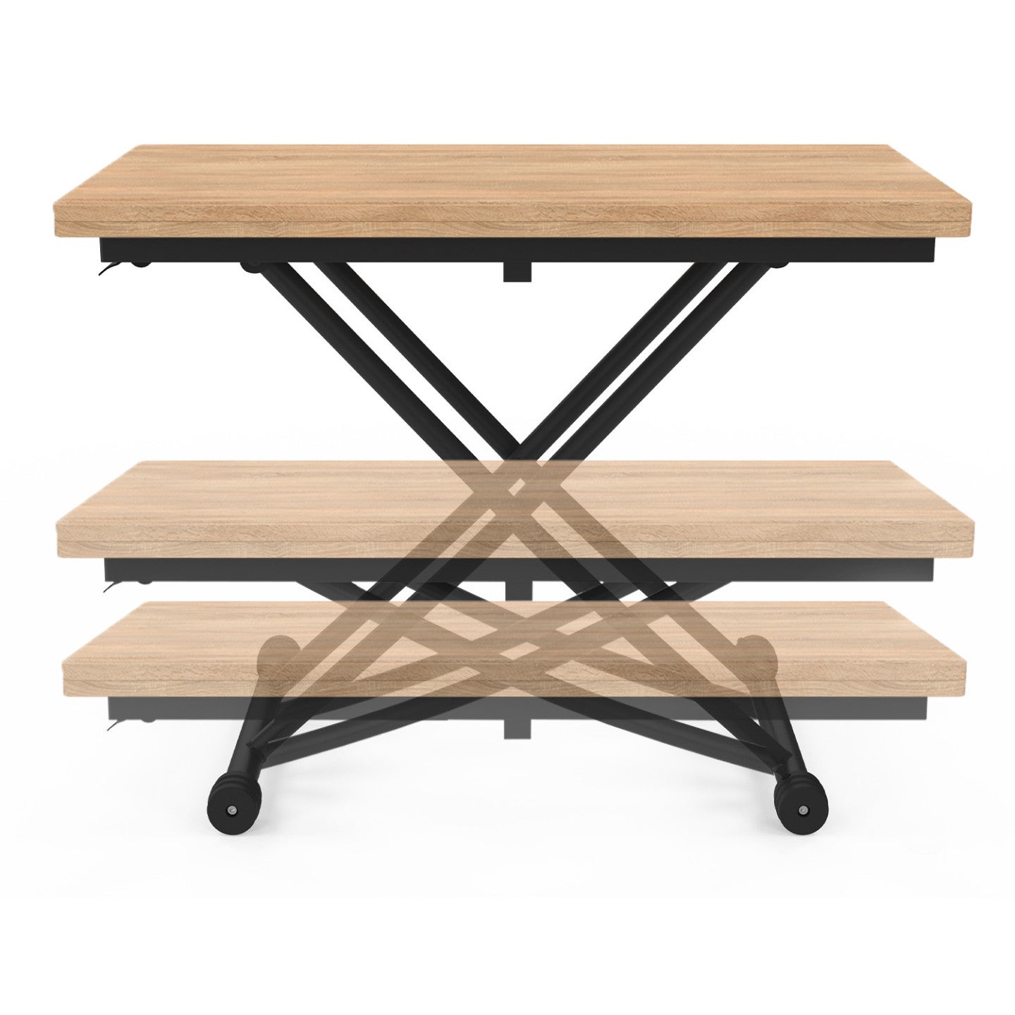 Table basse 2 en 1 relevable en table à manger rectangulaire URBANA 100 cm bois et noir design industriel - 3