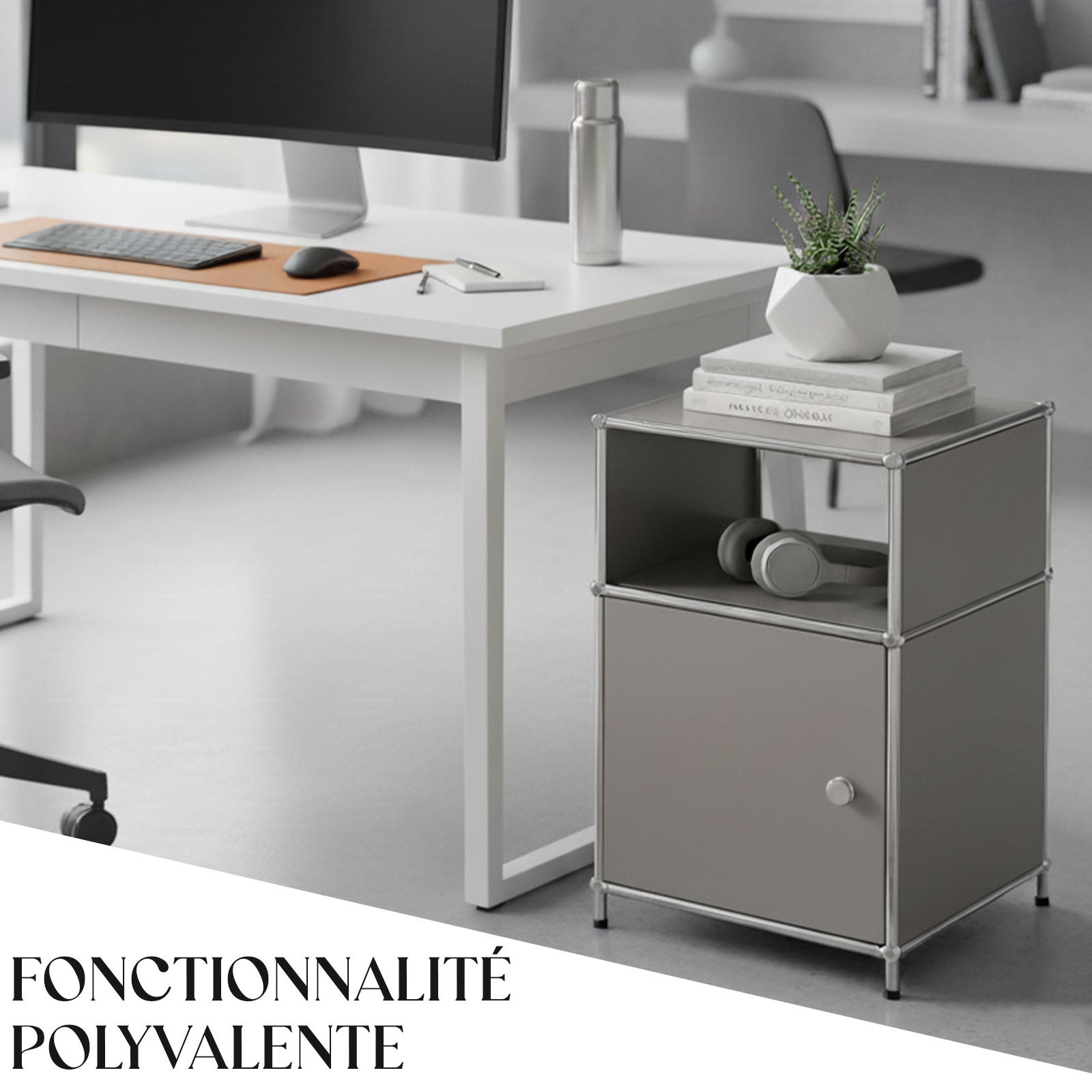 Étagère métal chromé design épuré, Concept Epuré MK-040 : 3 étages, 40 x 40 x 65 cm, Gris - 6
