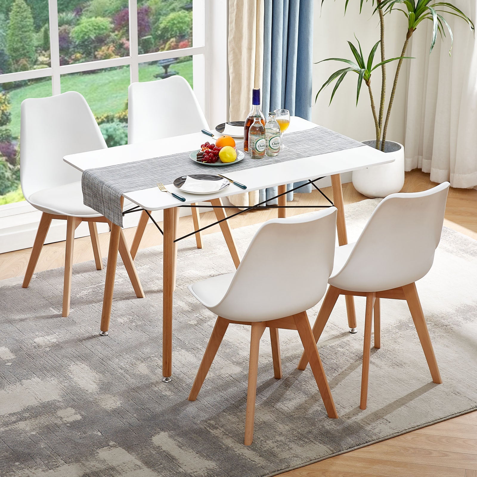 Ensemble Table Et Chaises De Salle à Manger Rectangulaire 117cm Avec 4 Chaises Chaises Vert Fonce Pieds De Table Dores 99517717