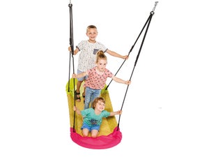 Balançoire Nid Grandoh en tissu jaune et rose - marque KBT