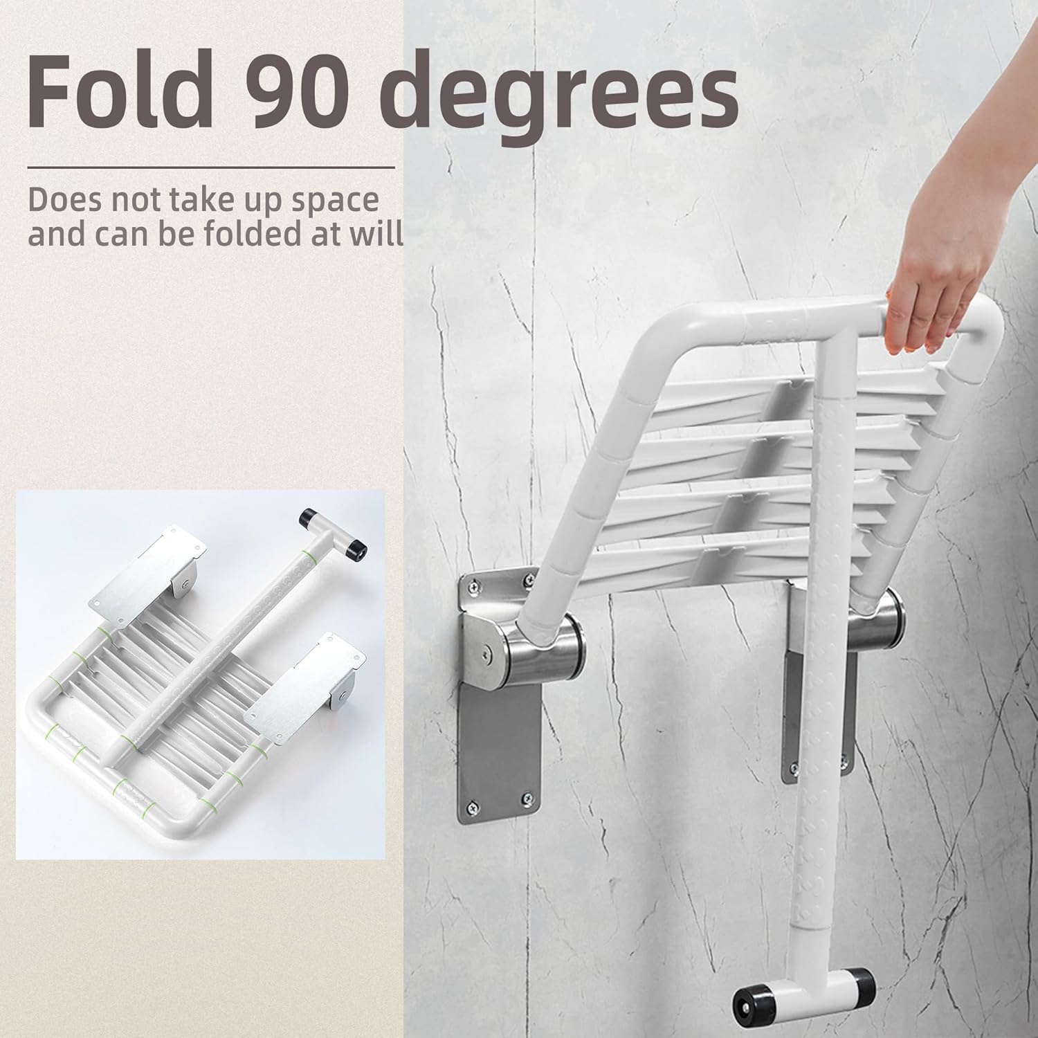 Blanc Siège de Douche Rabattable avec Pieds de Support,Chaise de Douche Adulte pour Personne Handicapée Pliable Antidérapante en Acier INOX 304 et Âgé - 4