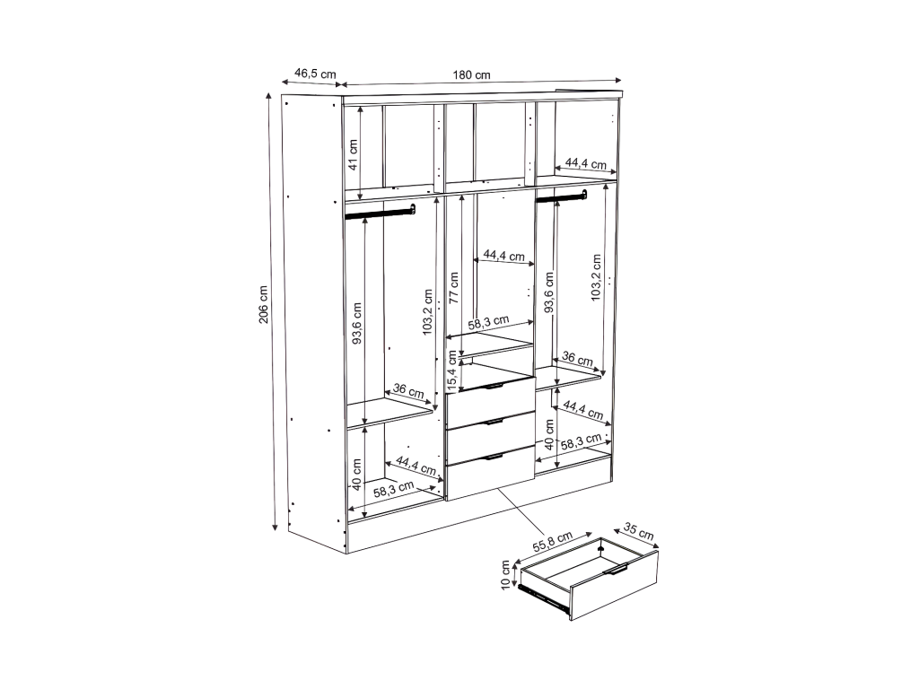 Armoire 6 portes et 3 tiroirs - Avec miroir - L180 cm - Coloris : Naturel et beige - ELORIO - 5