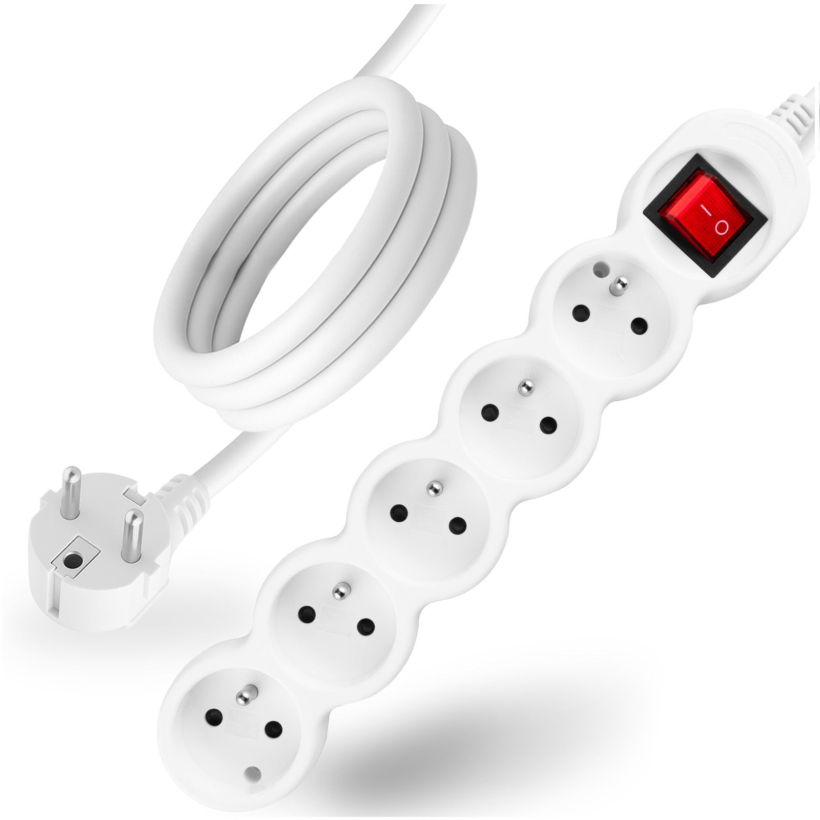 Przedłużacz Sieciowy Lumiled Kabel z Uziemieniem Listwa Zasilająca 5 Gniazd 5m Włącznik ON/OFF Biały Sznur 1 szt.