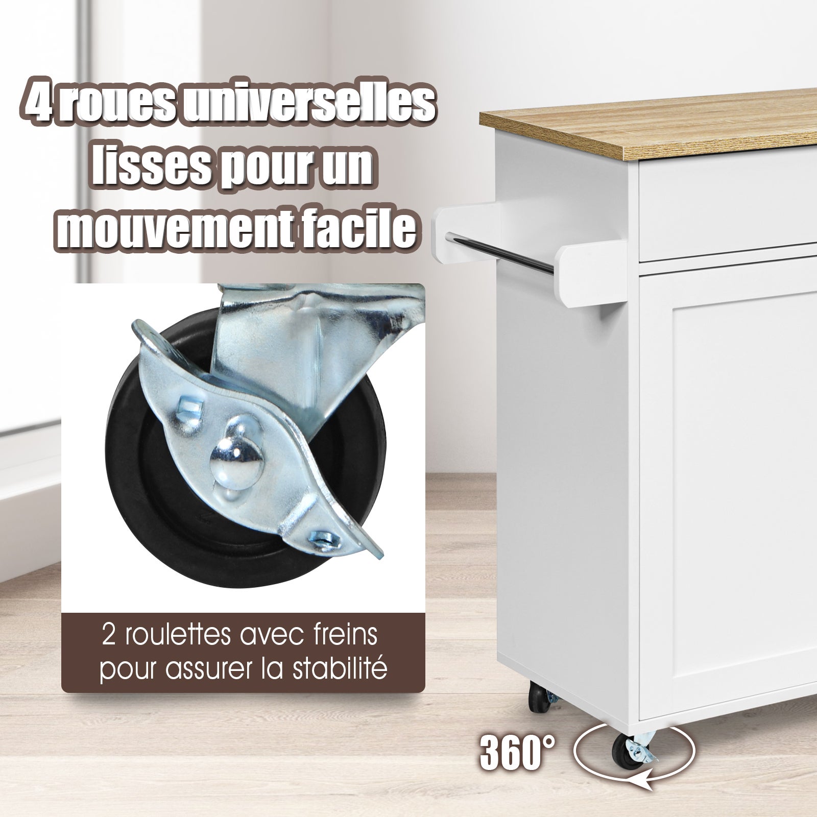 Wózek kuchenny z wieszakiem na ręczniki i półką na przyprawy, wyspa kuchenna z szufladą i półką z regulacją wysokości, szafka kuchenna na kółkach - 6