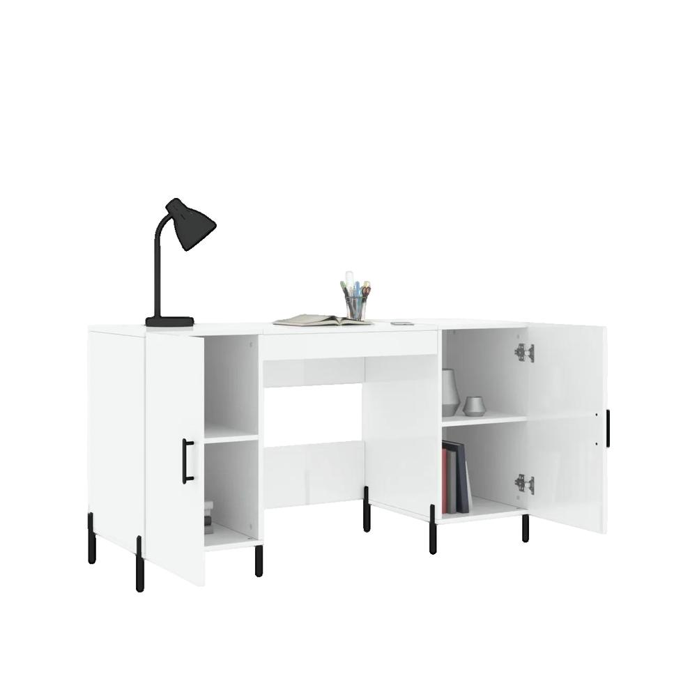 Biurko vidaXL Białe Drewno Sklejka &amp; Metal Przemysłowy Design Przestronne