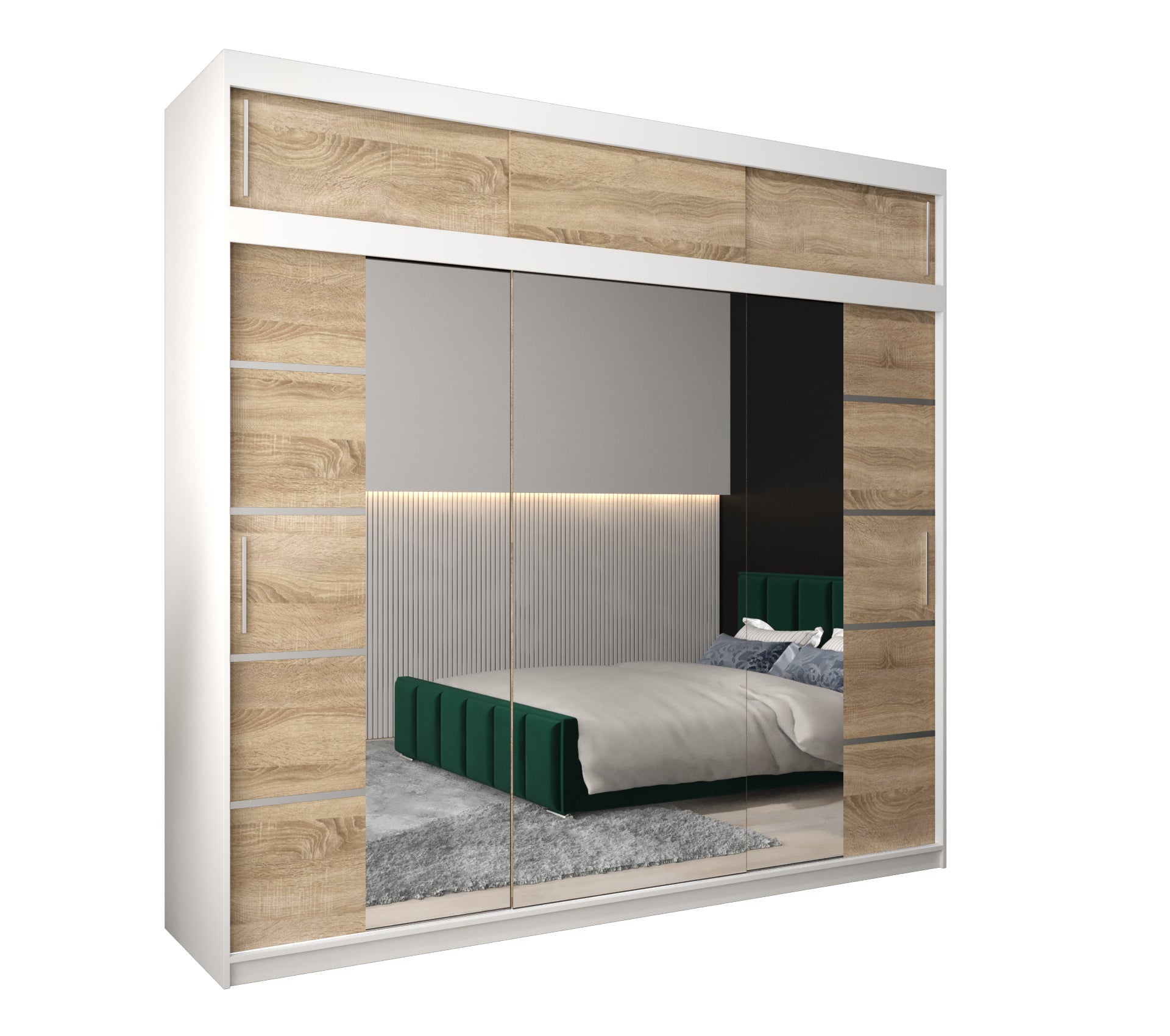 Szafa przesuwna z nadstawką garderoba Verona 4 250 x 62 x 240 cm Biały + Sonoma - Abiks Meble
