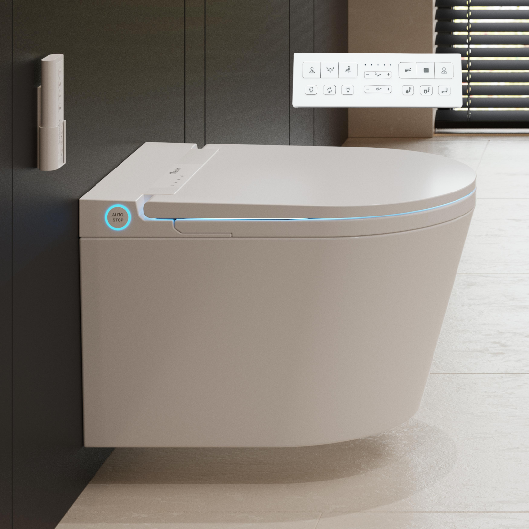 SANITA SUSPENSA JAPONESA WC INTELIGENTE NASHI PACK EOS, ESTRUTURA COM DEPÓSITO INTEGRADO - DESCARGA DUPLA AUTOMÁTICA, HIDROMASSAGEM, CONTROLE REMOTO - 7