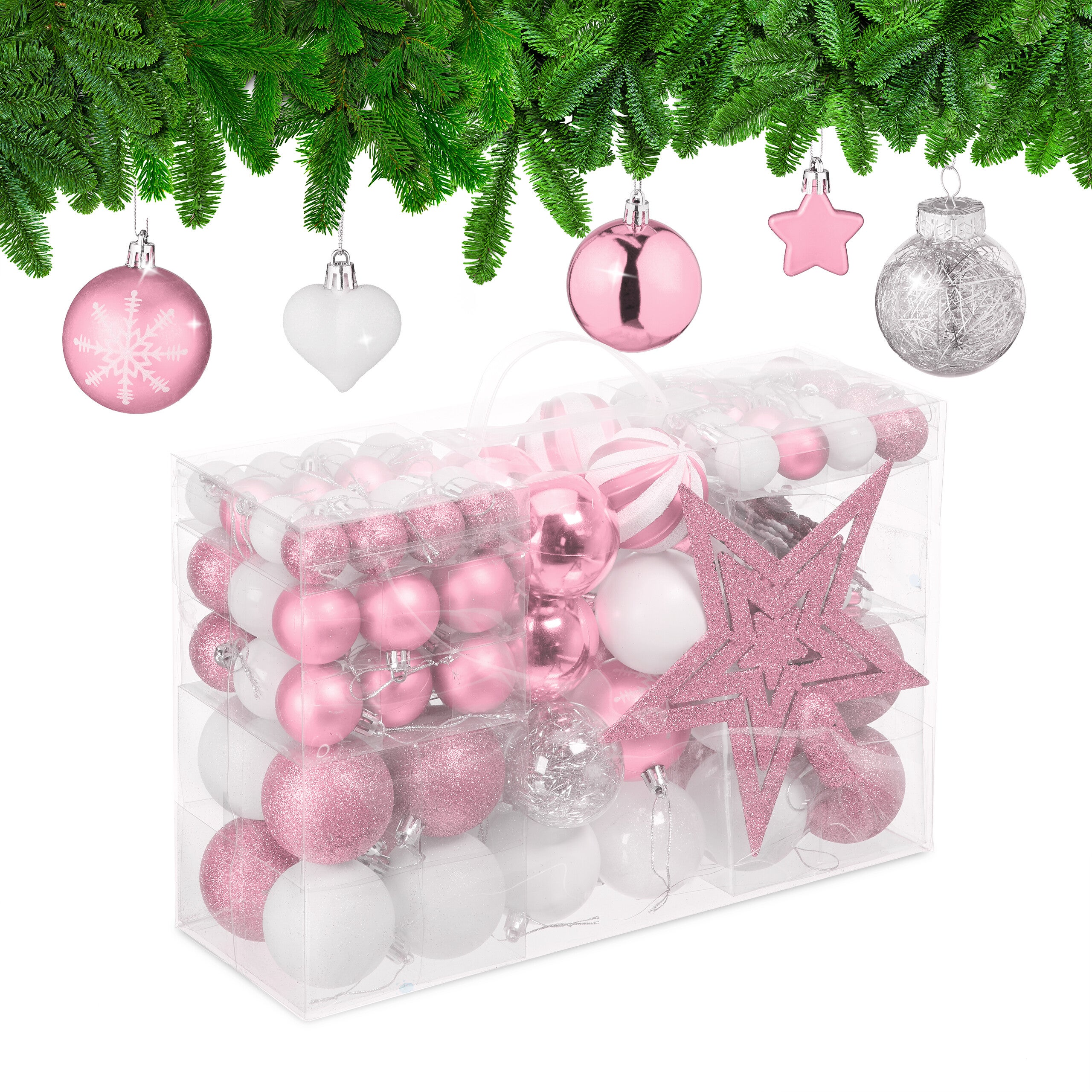 Set 150 Palline Di Natale Relaxdays Viola | Opache, Lucide, Glitterate, Diametri 3/4/6 Cm, Addobbi Albero