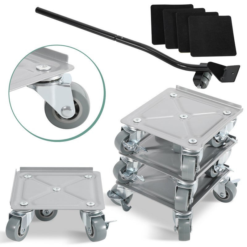 Wózek transportowy 4-częściowy, ładowność 600 kg, 5 kół, obrót 360°, stal węglowa, do mebli, lodówki, sofy
