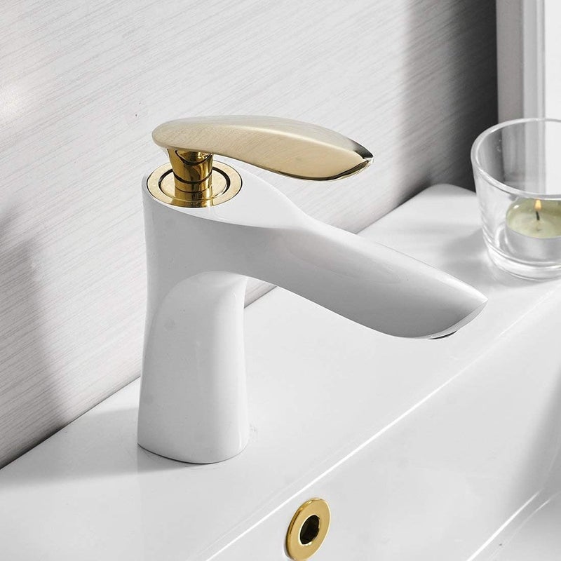 Bateria łazienkowa, bateria łazienkowa jednouchwytowa, bateria mieszaczowa, regulowana woda ciepła i zimna, biała