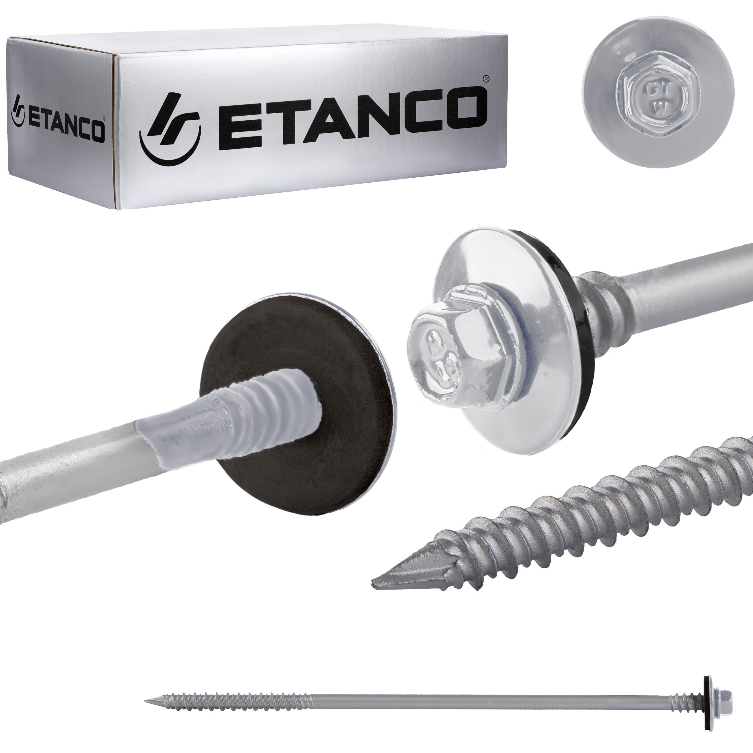 Wkręty do płyt warstwowych Etanco GTRW SP A19 malowane RAL 9006 z podkładką EPDM 6,4/7,0x190 mm 100szt