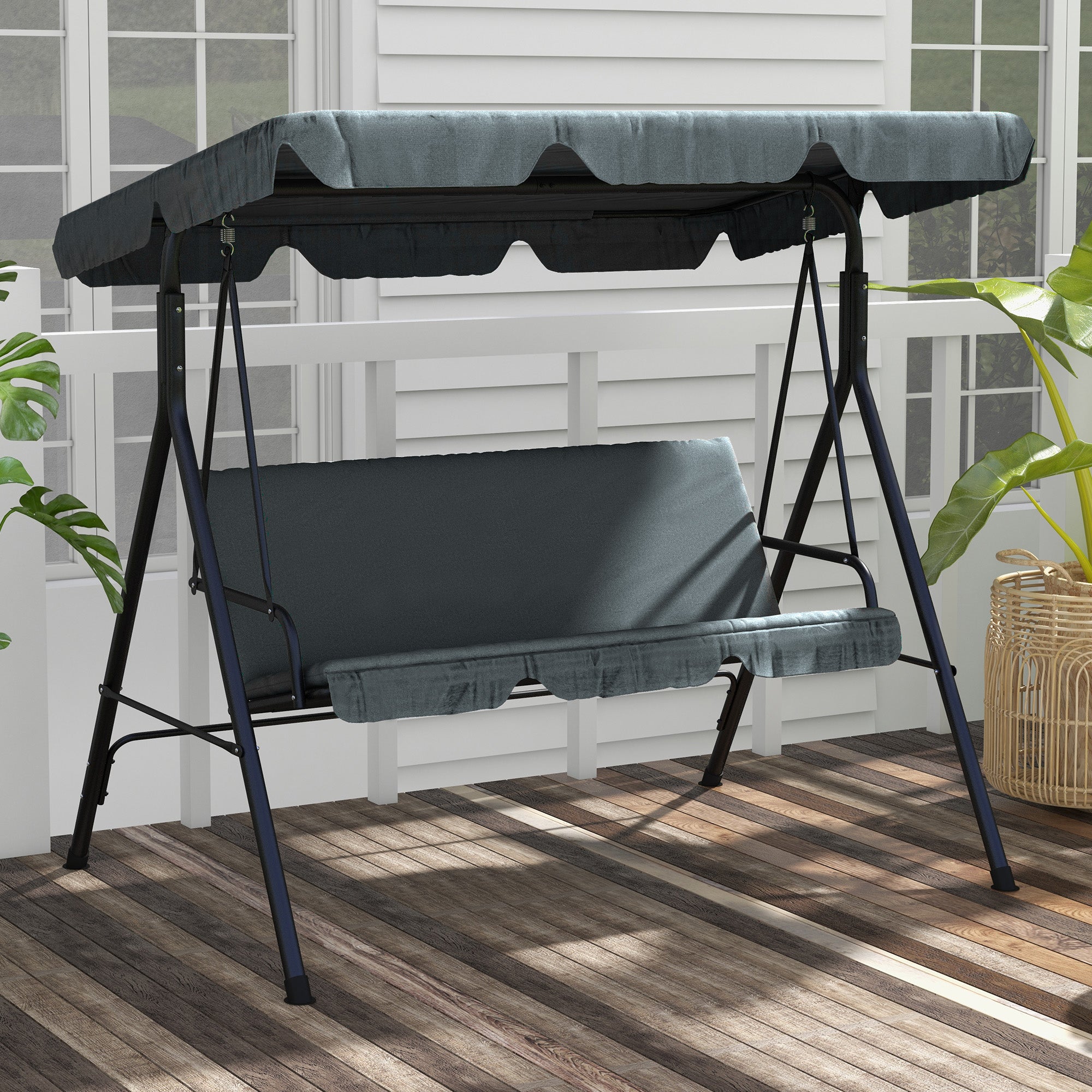 Baloiço de Jardim Outsunny Tecido de poliéster e aço Cinzento 172x110x153 cm - 2