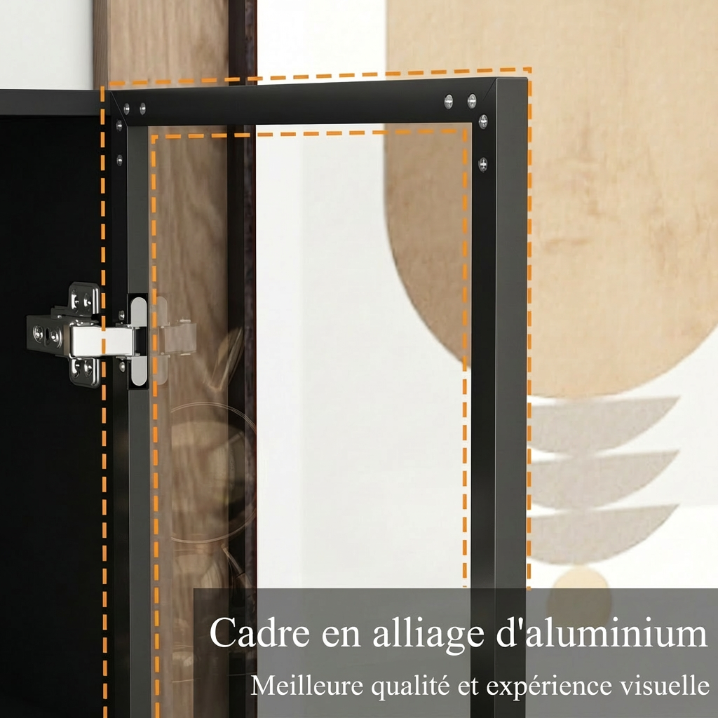 Vitrine avec LED et Portes en Verre Meuble de Rangement en Verre Debout avec 4 étagères Design Pop-up 80x40x160cm Noir - 5